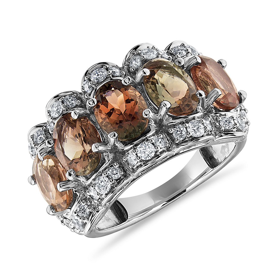 Oval Oregon Sunstone and Diamond Ring in 18k White Gold
