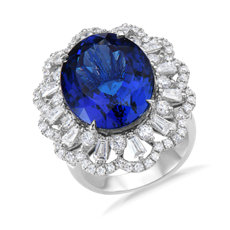 NEW Oval Shaped Tanzanite and Diamond Ring in 18k White Gold