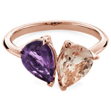 NEW Pear Amethyst and Morganite Two Stone Ring in 14 Rose Gold