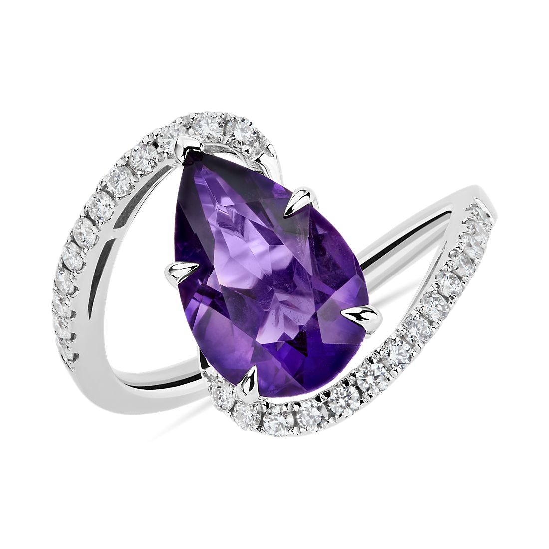 Pear Shaped Amethyst and Diamond Twist Band in 14k White Gold (12x8mm)
