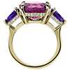 Pink Tourmaline and Amethyst Three Stone Ring with Hidden Halo in 18k Yellow Gold