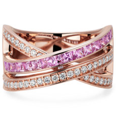 NEW Pink Sapphire and Diamond Crossover Ring in 14k Rose Gold