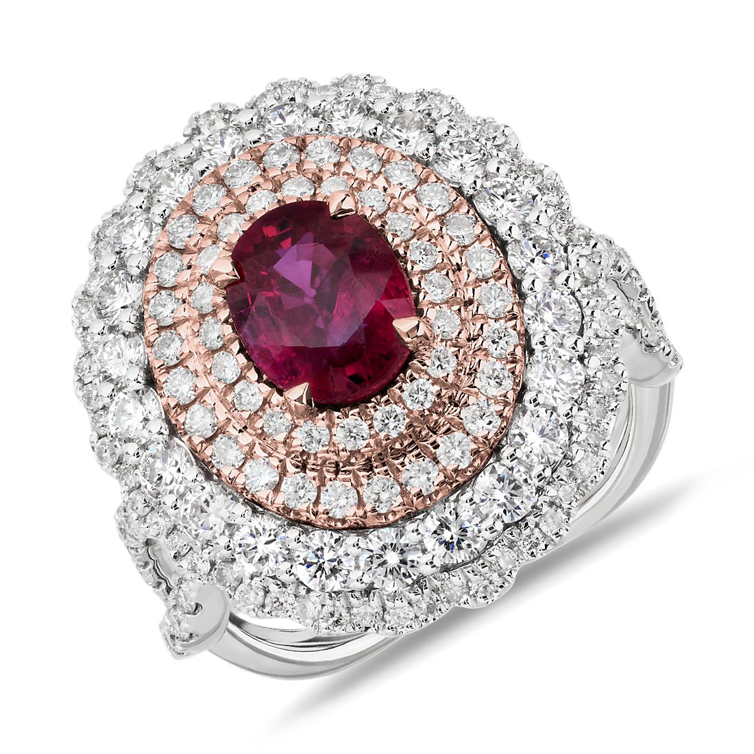 Ruby and Diamond Ring in 18k White and Rose Gold