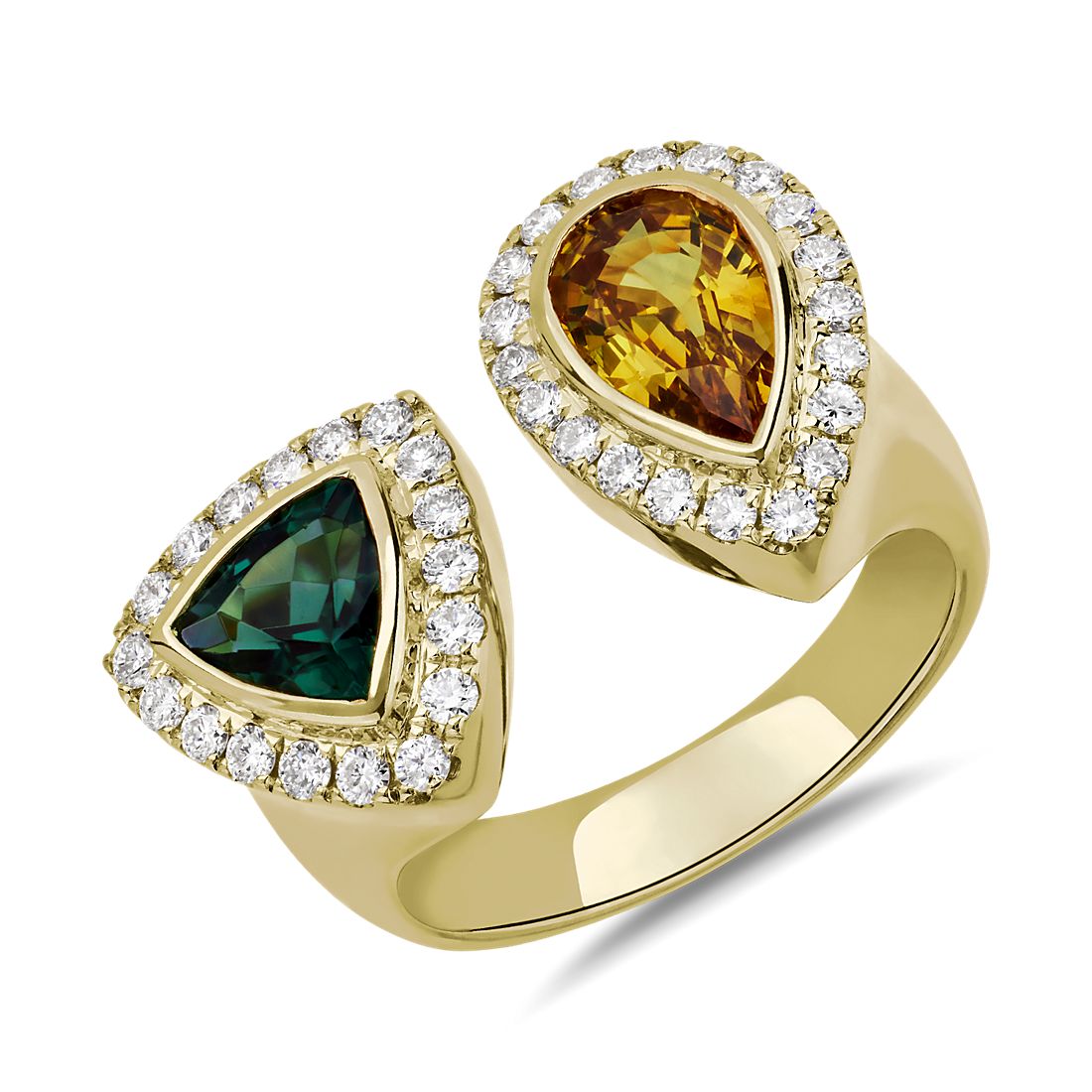 Yellow Sapphire and Green Tourmaline Two Stone Ring in 18k Yellow Gold