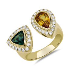NEW Yellow Sapphire and Green Tourmaline Two Stone Ring in 18k Yellow Gold