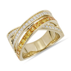 NEW Yellow Sapphire and Diamond Crossover Ring in 14k Yellow Gold