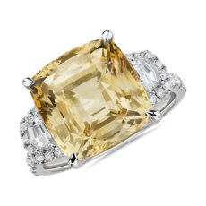 NEW Yellow Sapphire and Diamond Ring in 18k White Gold