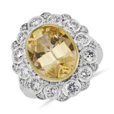 Yellow Sapphire and Diamond Ring in 18k White Gold