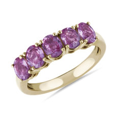 5-Stone Oval Pink Sapphire Ring in 14k Yellow Gold (5x4mm)