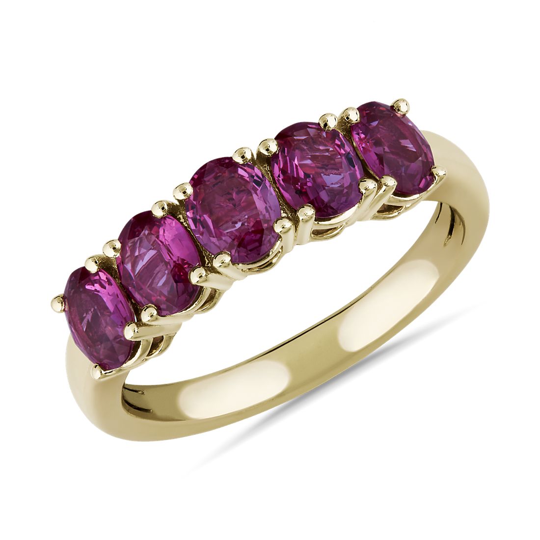 5-Stone Oval Ruby Ring in 14k Yellow Gold (5x4mm)
