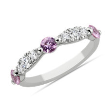 Alternating Pink Sapphire and Diamond Band in 14k White Gold