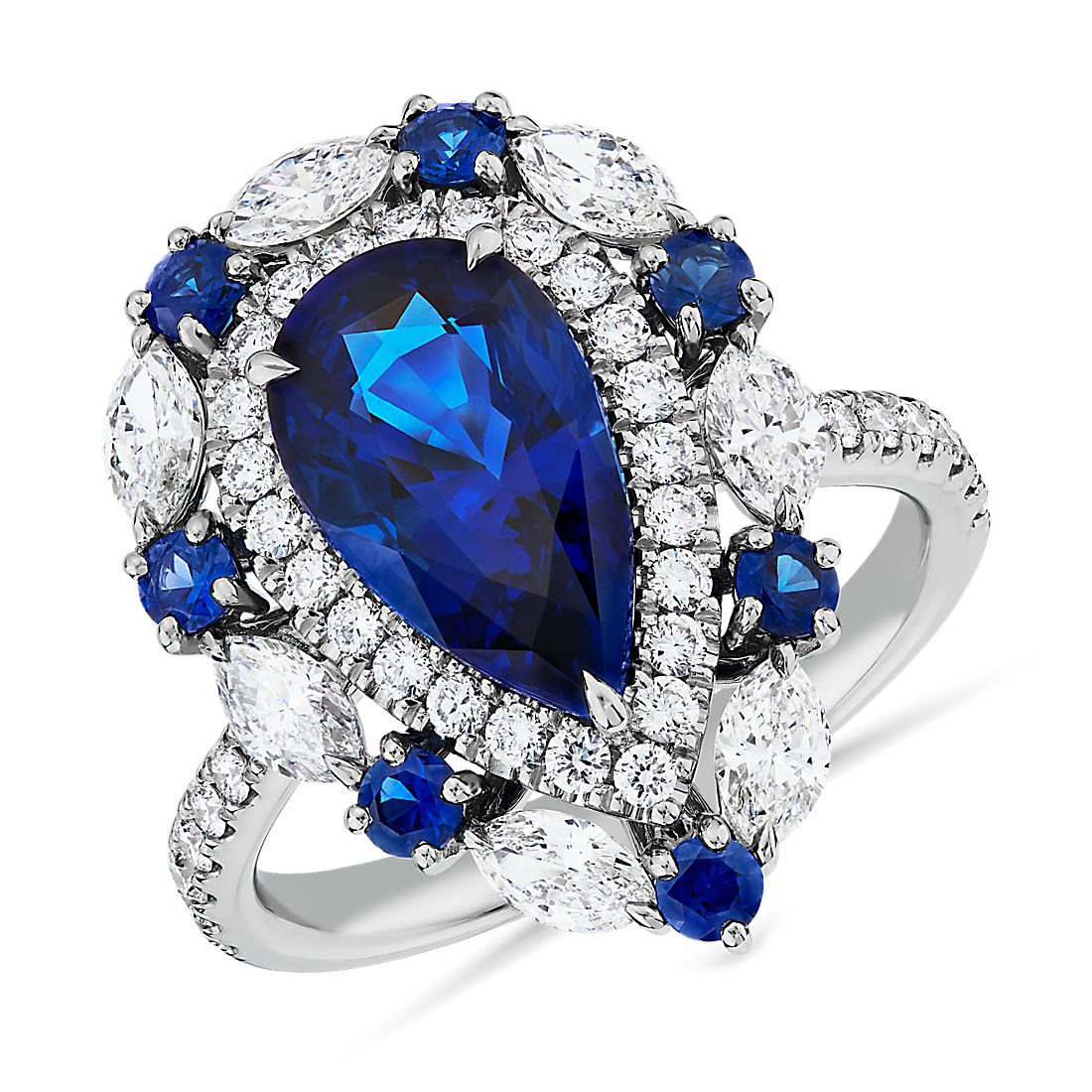 Acabado De Oro Blanco Azul Zafiro Corazón y creado Diamante Aretes Regalo Caja