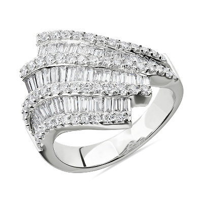 Cascading Baguette Diamond Ring in 14k White Gold (1 5/8 ct. tw ...