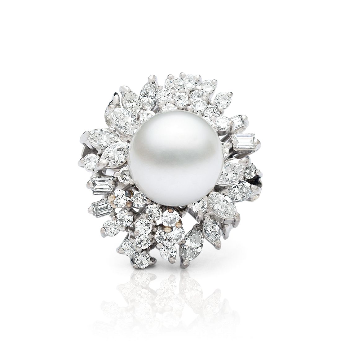 Estate Vintage Akoya Pearl & Diamond Ring in 14k White Gold (2.88 ct. tw.)