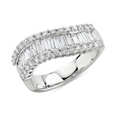 Curved Diamond Baguette Ring in 14k White Gold (1 1/5 ct. tw.)