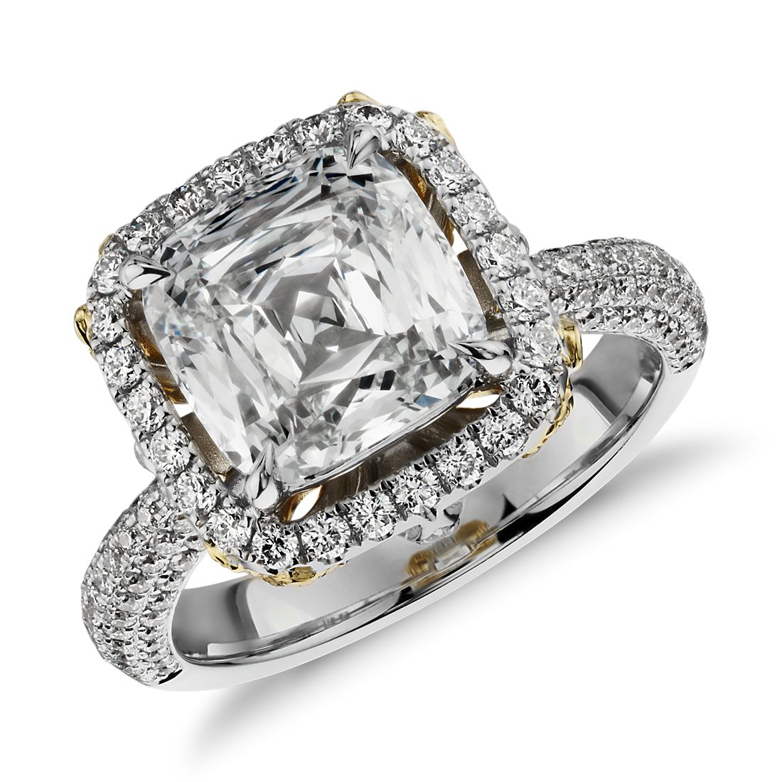 Modern Cushion and Pavé Diamond Halo Ring in 18k White Gold (4.74 ct. tw.)