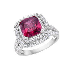 NEW Cushion Rhodolite and Diamond Halo Ring in 18k White Gold (9mm)