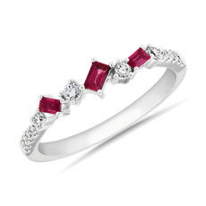 Diamond Ruby Baguette Fashion Ring in 18k White Gold