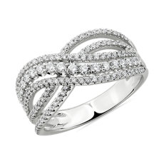14k 白金钻石织纹时尚戒指（3/4 克拉总重量）