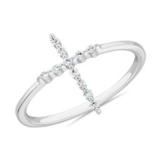 NEW Dot Diamond Cross Fashion Ring in 14k White Gold (1/10 ct. tw.) 