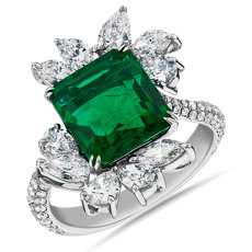 綠寶石鑽石 18k 白金戒指
