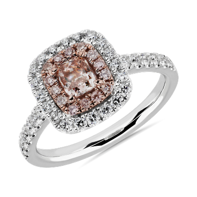 Fancy Light Pink Brown Radiant Diamond with Halo Ring in Platinum and 18k Rose Gold (1 ct. tw.) | Blue Nile