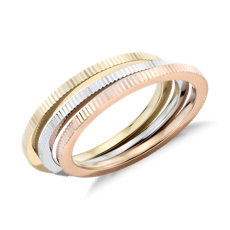 High Polish Vertical Texture Stacking Rings in 14k White, Yellow, and Rose Gold