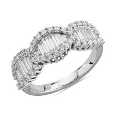 Linked Baguette and Round Diamond Ring in 14k White Gold (1 1/5 ct. tw.)