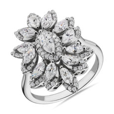 NEW Marquise 钻石 Flower Fashion Ring in 14k 白金 （1 1/2 克拉总重量）