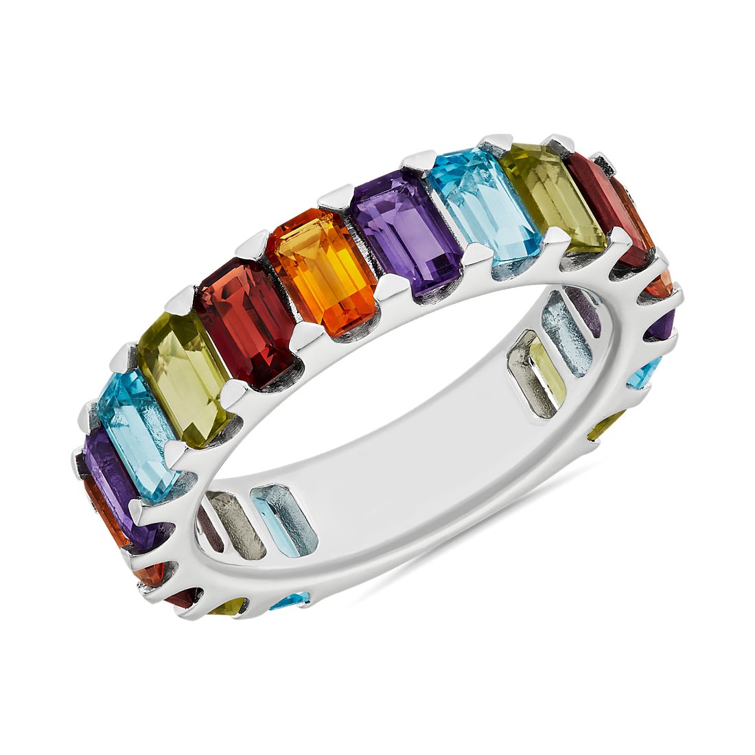 Octagon Multi-Stone Eternity Band in Sterling Silver