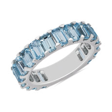 925 纯银八边形蓝色托帕石永恒结婚戒指