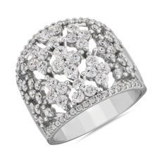 NEW Ornate 鑽石 Clover Fashion Ring in 14k 白金 （2 克拉總重量） 