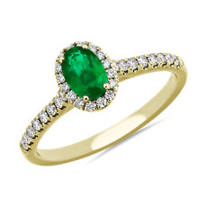 Oval Emerald Halo Ring in 14k Yellow Gold (6x4mm)