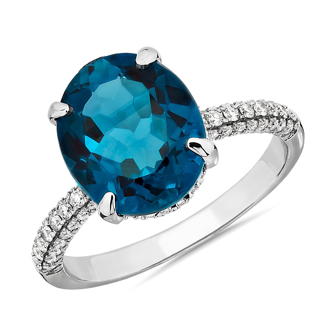 Oval London Blue Topaz Statement Ring in 14k White Gold