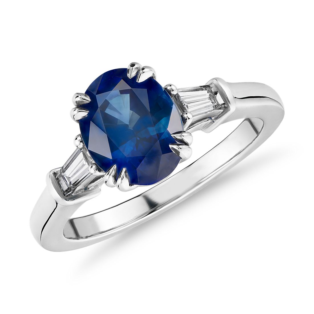 Oval Sapphire Ring with Tapered Baguette Sidestones in Platinum (9x7mm ...