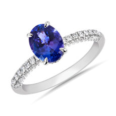 NEW Oval Shaped Tanzanite and Diamond Ring in 14k White Gold