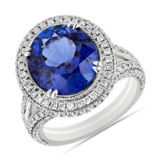 Oval Tanzanite and Diamond Cocktail Ring in 18k White Gold
