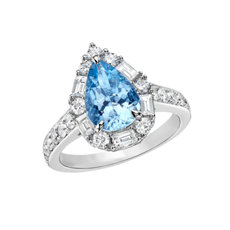 NEW Pear Aquamarine and Diamond Halo Ring in 18k White Gold (10x7mm)