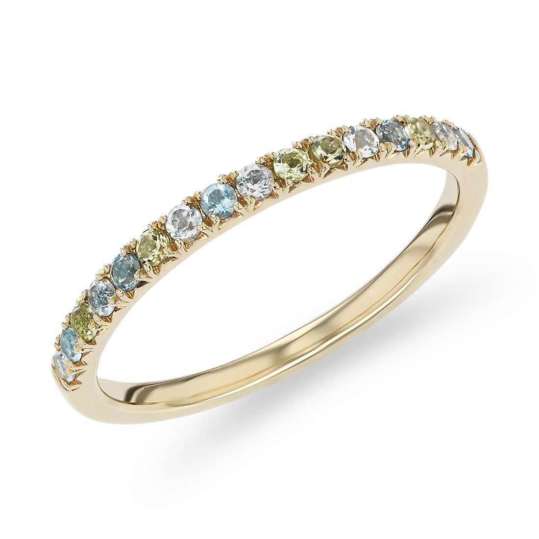 Petite Blue Topaz, White Topaz and Peridot Ring in 14k Yellow Gold (1.5mm)