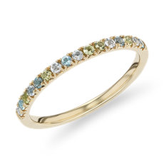 14k 黃金小巧藍色托帕石、白色托帕石與橄欖石戒指（1.5 毫米）