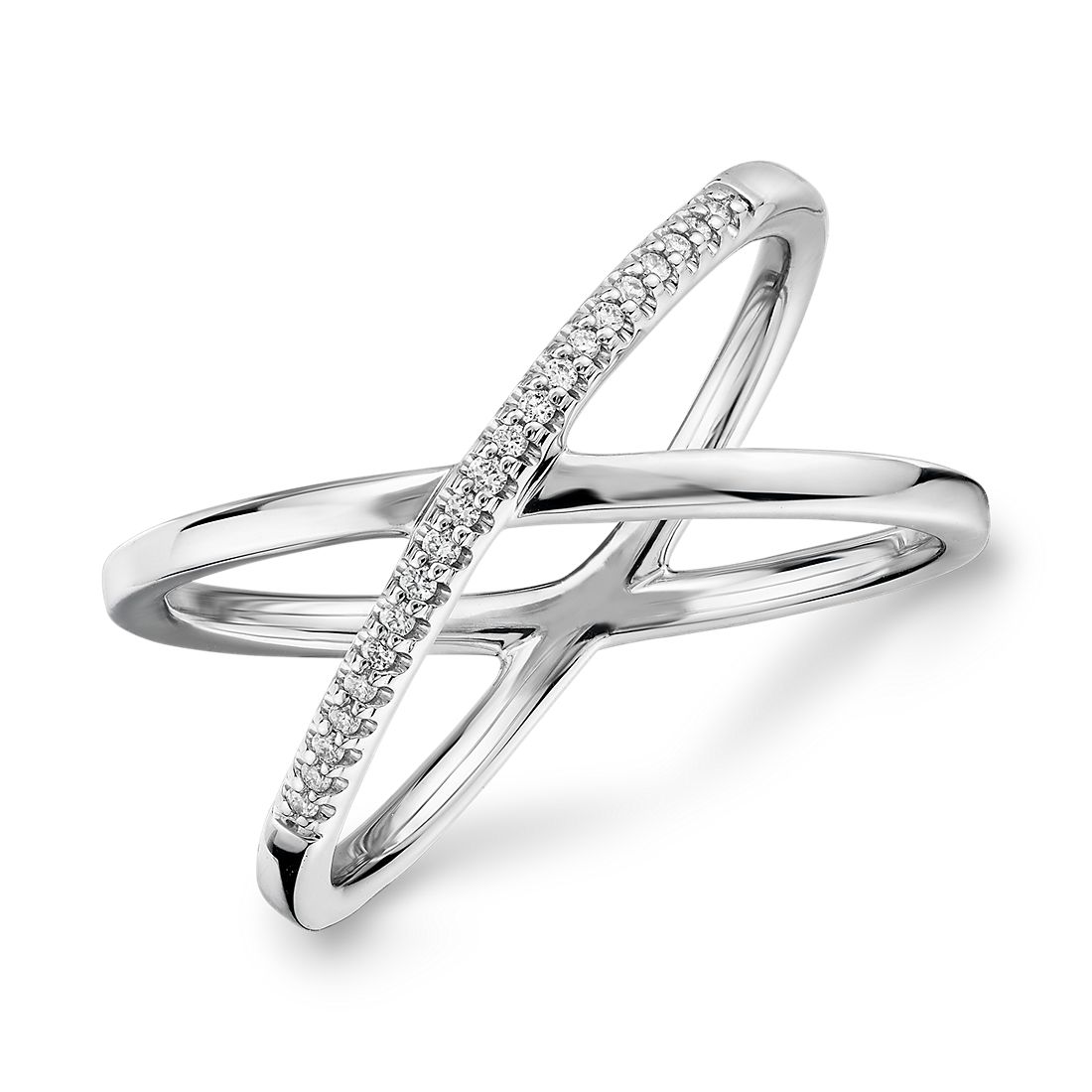 Petite Diamond Crossover Fashion Ring in 14k White Gold