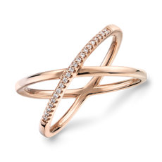 Delicate Pavé Diamond Crossover Fashion Ring in 14k Rose Gold 