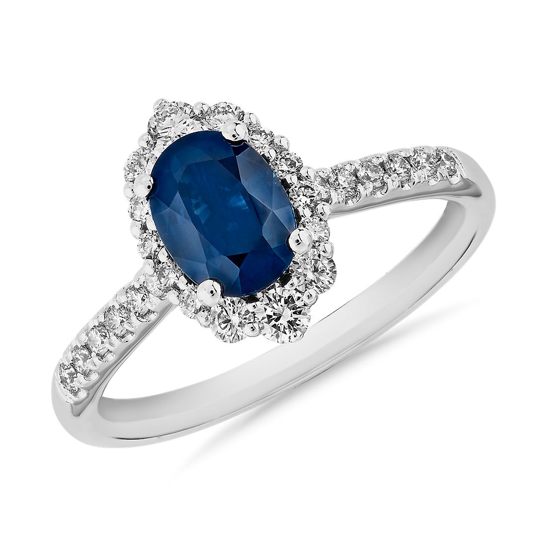 Sapphire and Diamond Pavé Ring in 14k White Gold
