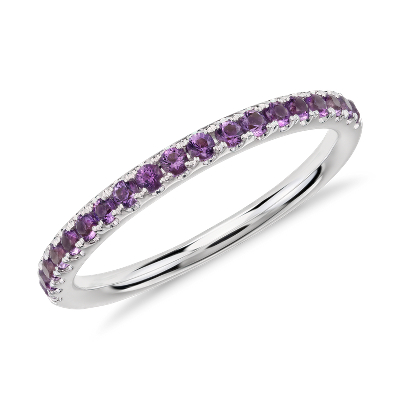 Riviera Pavé Amethyst Ring in 14k White Gold (1.5mm) | Blue Nile