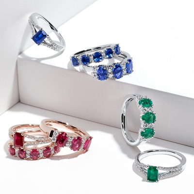 first alternate view of Ruby and Diamond Five-Stone Ring in 14k Rose Gold