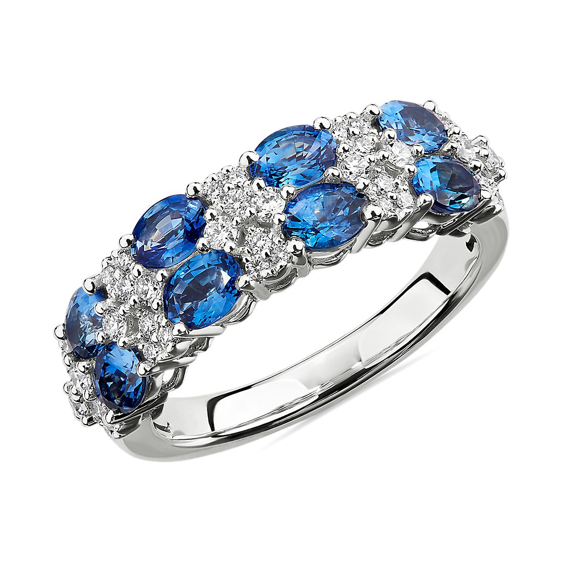 Details about   Women's Oval Blue Sapphire & Round Sim Diamond Designer Ring 14k White Gold Over