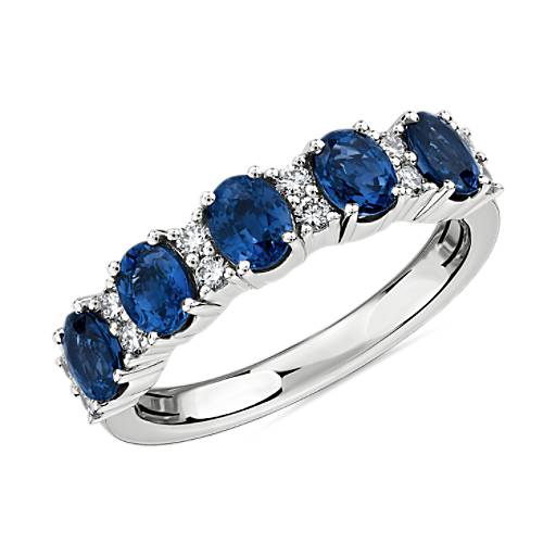 Sapphire and Diamond Five-Stone Ring in 14k White Gold | Blue Nile