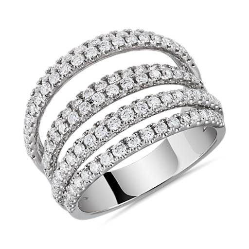 Seven-Row Mix Tiered Diamond Fashion Ring in 14K White Gold (1 1/2 ct ...