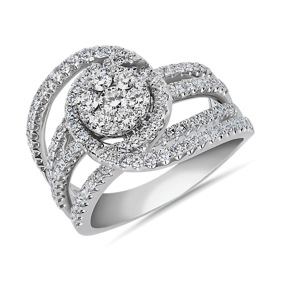 Swirling Halo Diamond Fashion Ring in 14k White Gold (1 1/3 ct. tw.)