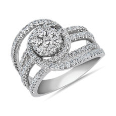 Swirling Halo Diamond Fashion Ring in 14k White Gold (1.35 ct. tw.)